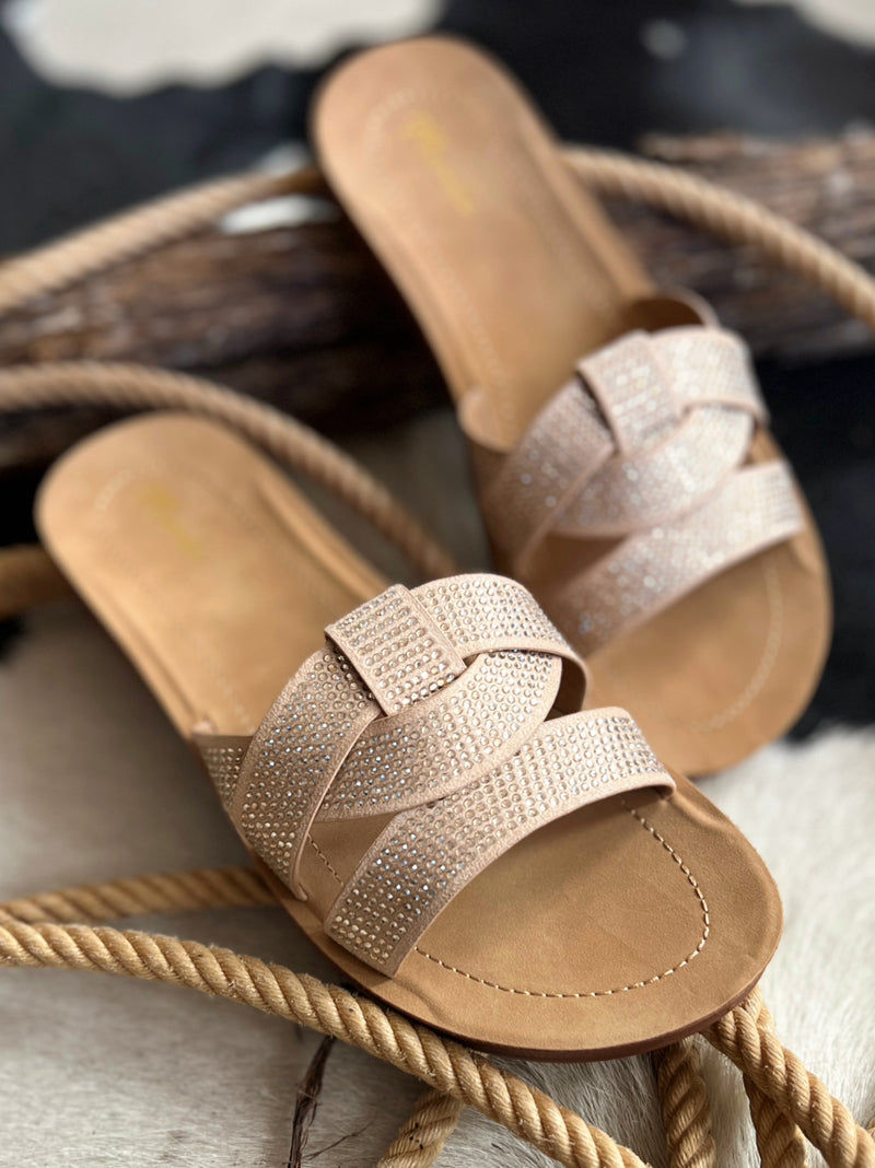 Cindy Sparkly Nude Slides | pataconquindiano