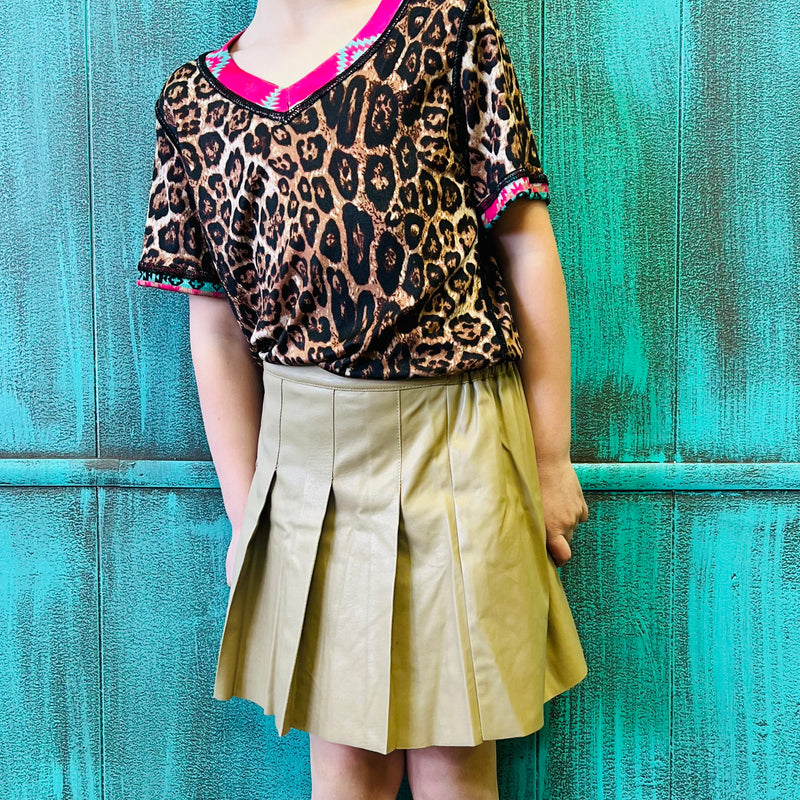 KIDS Little Sassy Beige Faux Leather Skirt | pataconquindiano