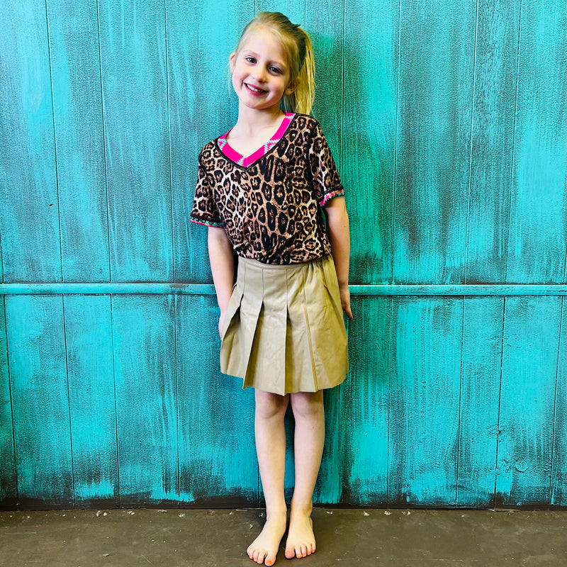 KIDS Little Sassy Beige Faux Leather Skirt | pataconquindiano